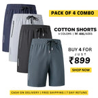 Combo of 4 Men's Stretchable Cotton Shorts
