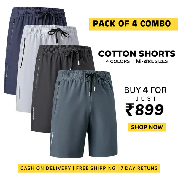Combo of 4 Men's Stretchable Cotton Shorts
